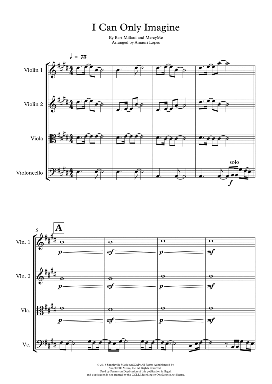 I Can Only Imagine String Quartet scores gallery preview page 1