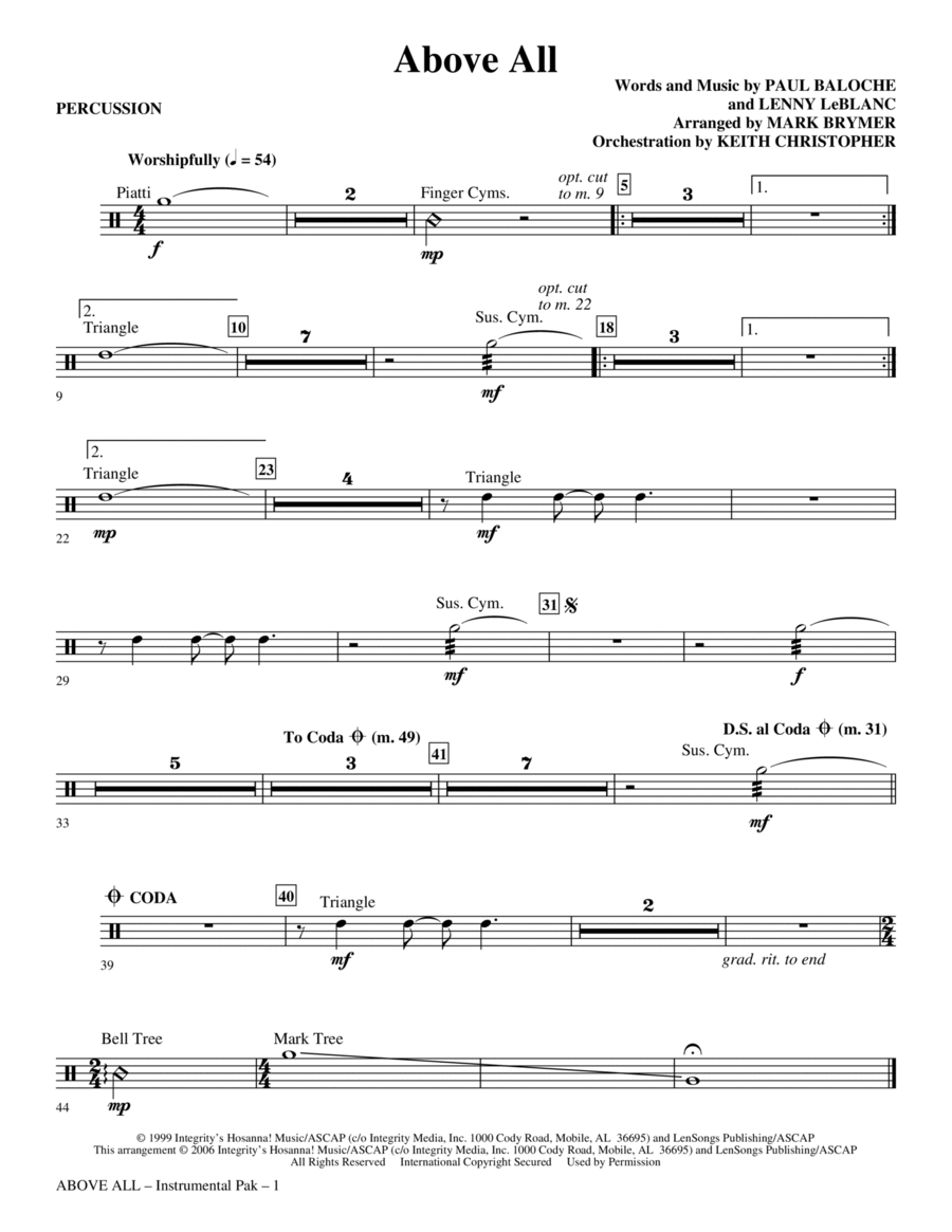 Above All (arr. Mark Brymer) - Percussion
