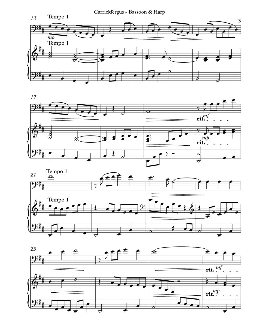 Carrickfergus Duet for Bassoon & Harp Bassoon scores gallery preview page 3