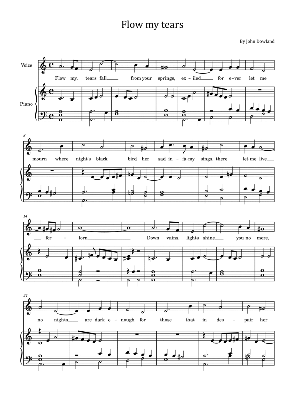 John Dowland - Flow My Tears - For Voice + Piano Original In A Minor Voice scores gallery preview page 1