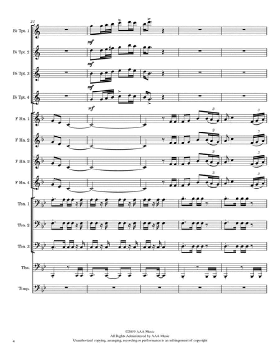 Fanfare for Brass & Timpani Horn scores gallery preview page 4