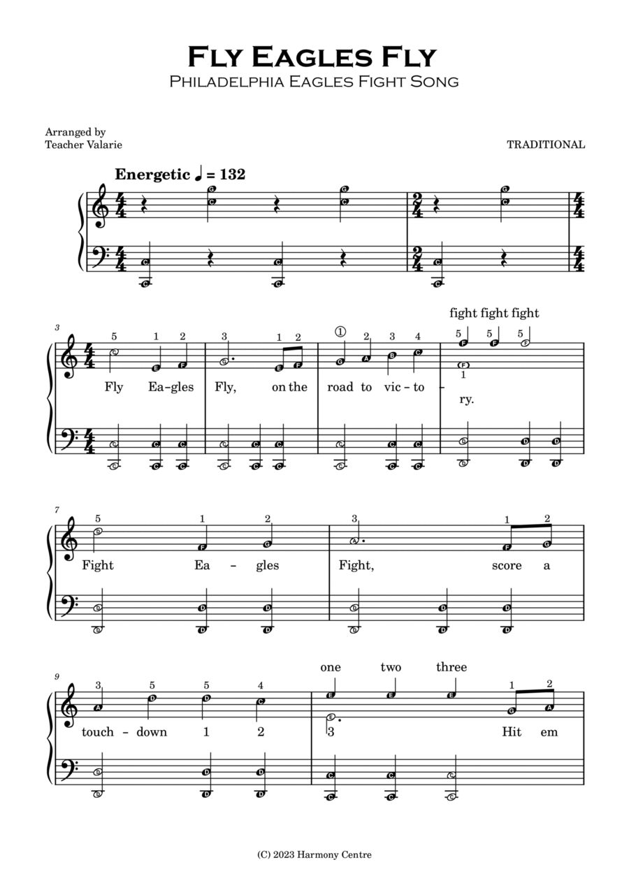 Fly Eagles Fly Easy Piano scores gallery preview page 1