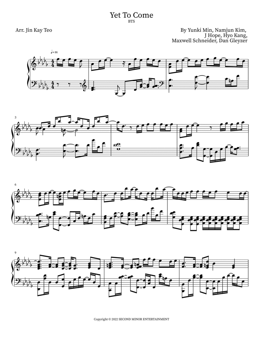 Yet To Come Yet To Come Piano Solo scores gallery preview page 1