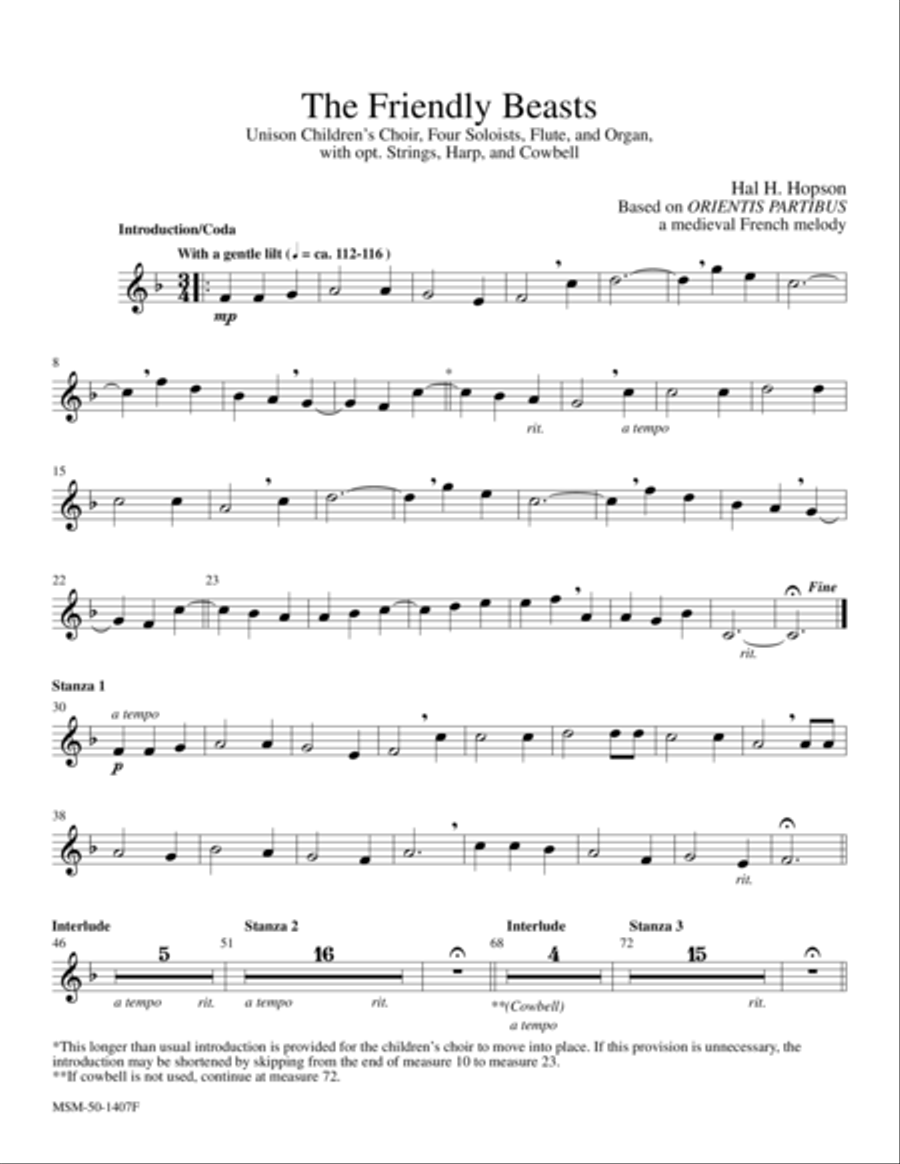 The Friendly Beasts (Downloadable Flute Part) Choir scores gallery preview page 1