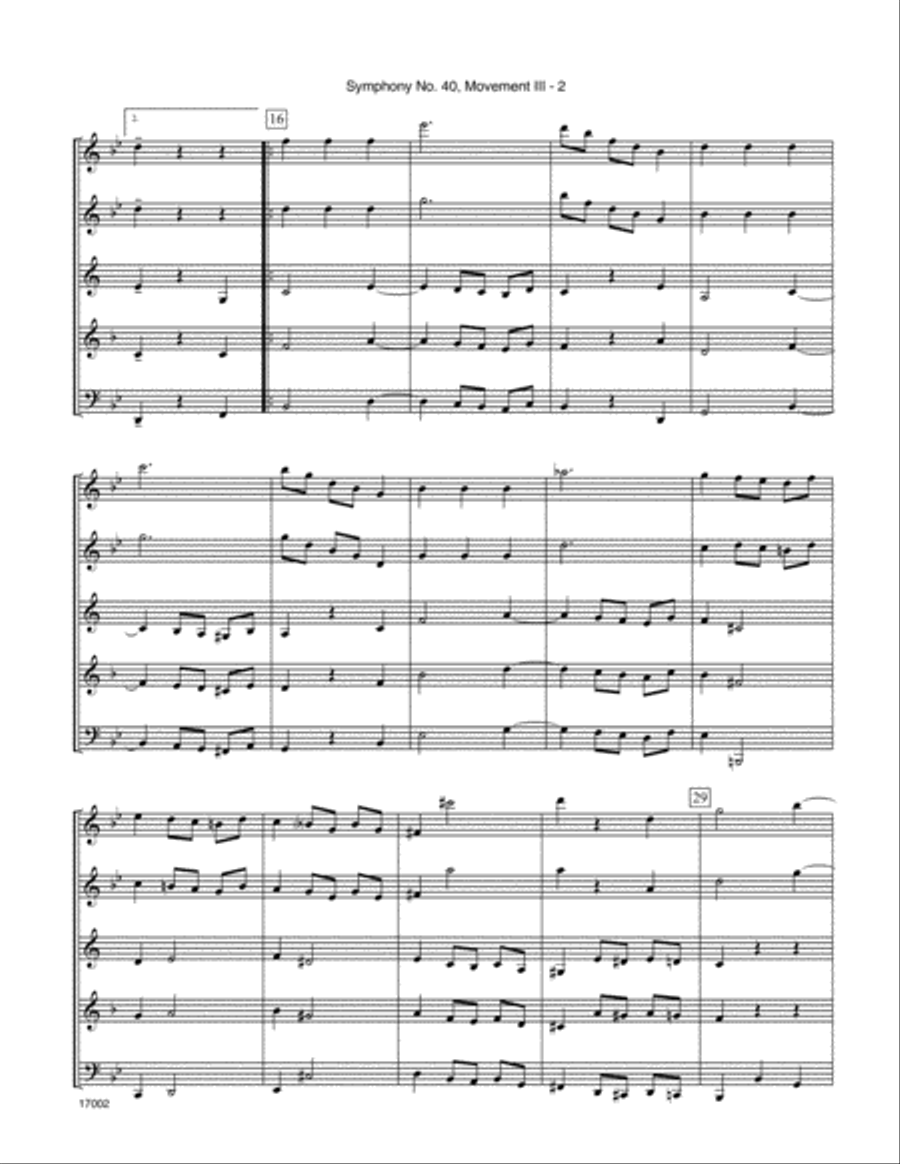 Symphony No. 40, Movement III (Menuetto And Trio) Woodwind Quintet scores gallery preview page 3