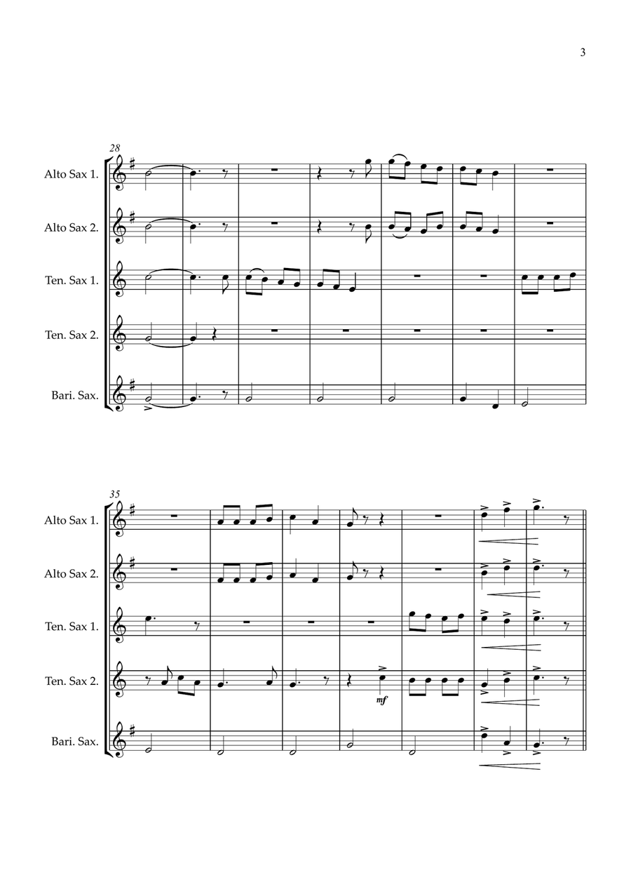Joy To The World Sax quintet easy intermediate Saxophone Quintet scores gallery preview page 3