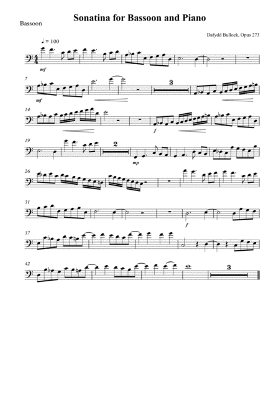 Sonatina for Bassoon and Piano Bassoon Solo scores gallery preview page 1