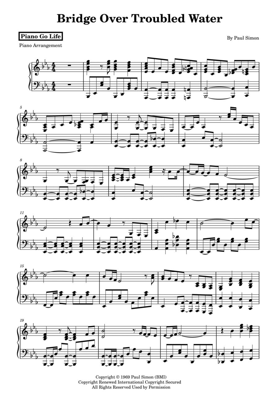 Bridge Over Troubled Water Piano Solo scores gallery preview page 1