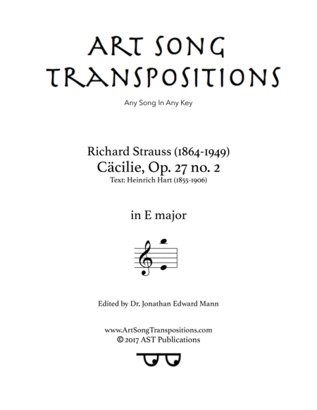 STRAUSS: Cäcilie, Op. 27 no. 2 (transposed to E major)