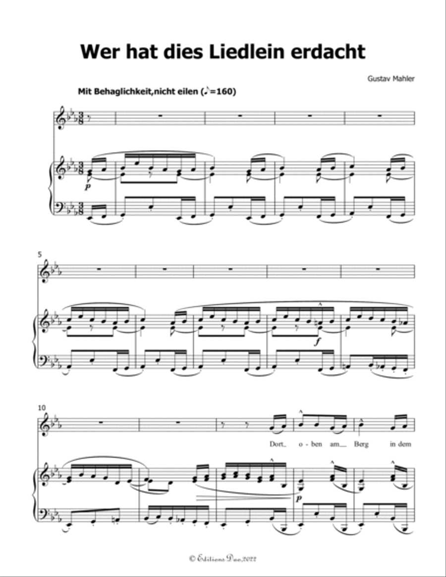 Wer hat dies Liedlein erdacht, by Mahler, in E flat Major Voice scores gallery preview page 3