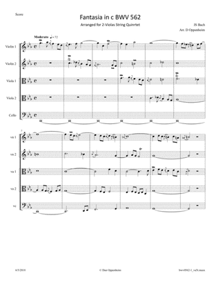 Bach: Fantasia in c BWV 562 arranged for 2-Violas String Quintet