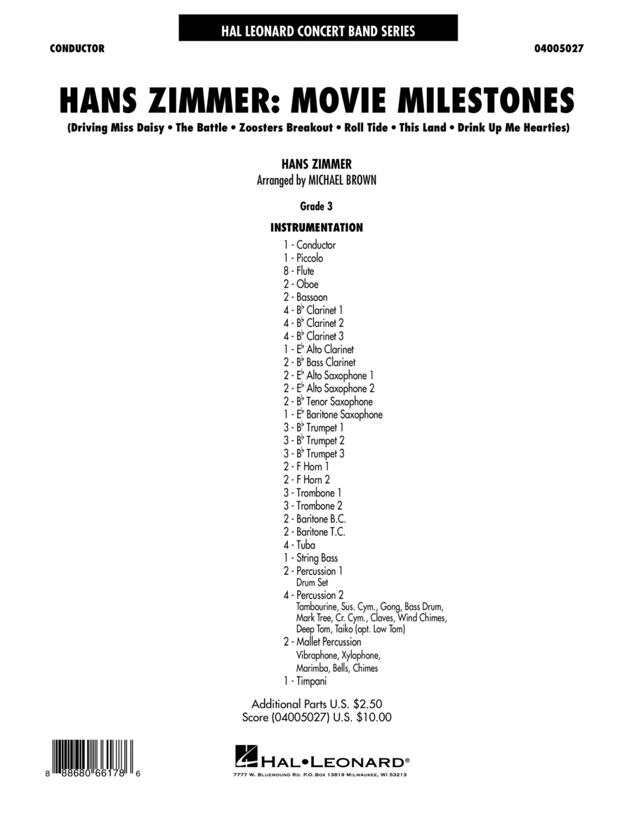 Hans Zimmer: Movie Milestones - Conductor Score (Full Score) Concert Band scores gallery preview page 1