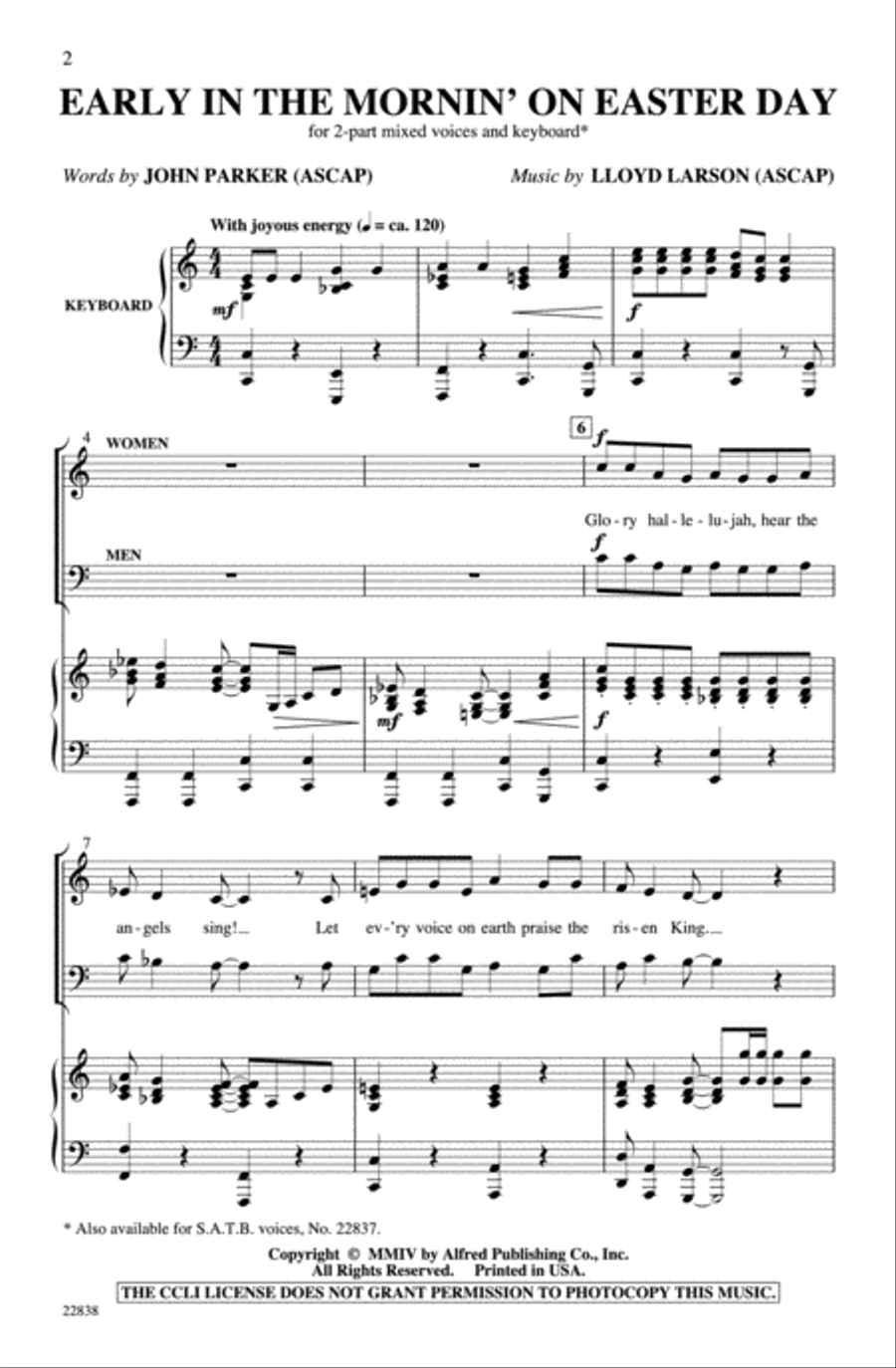 Early in the Mornin' on Easter Day 2-Part scores gallery preview page 2