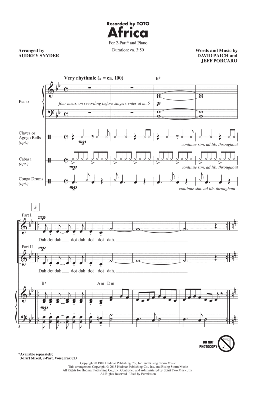 Africa (arr. Audrey Snyder) 2-Part scores gallery preview page 1