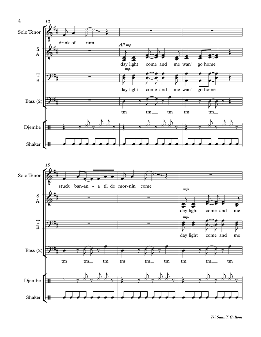 Day-o (the Banana Boat Song) 4-Part scores gallery preview page 4