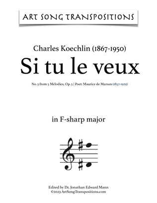 KOECHLIN: Si tu le veux, Op. 5 no. 5 (transposed to F-sharp major)