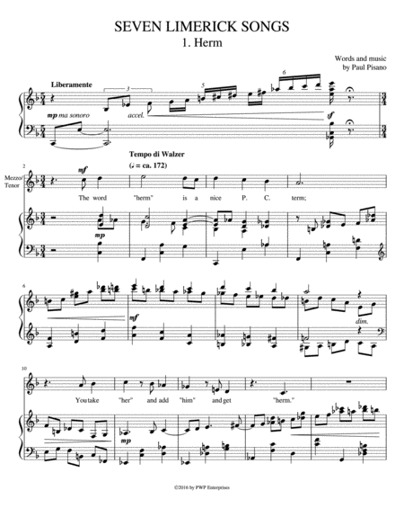 SEVEN LIMERICK SONGS: Complete Cycle for Medium High Voice and Piano