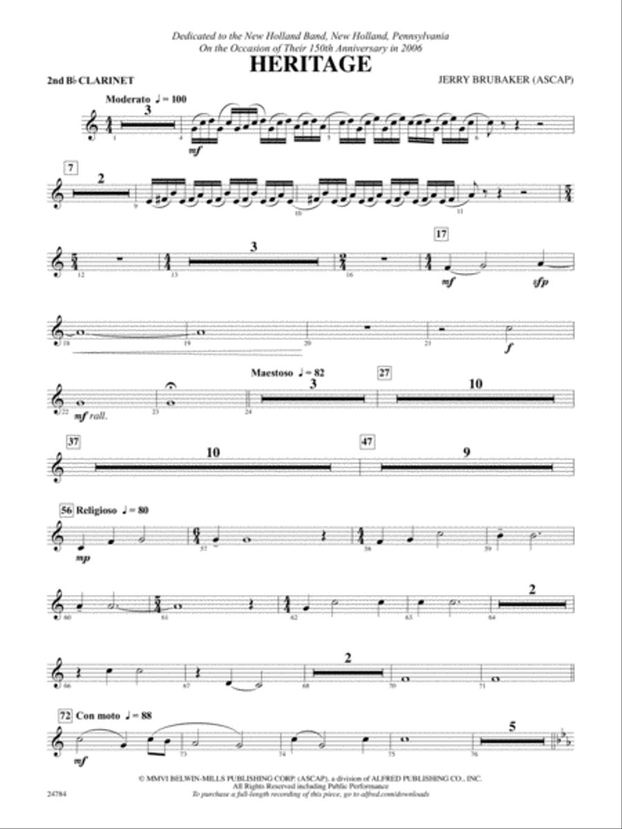Heritage: 2nd B-flat Clarinet Concert Band scores gallery preview page 1