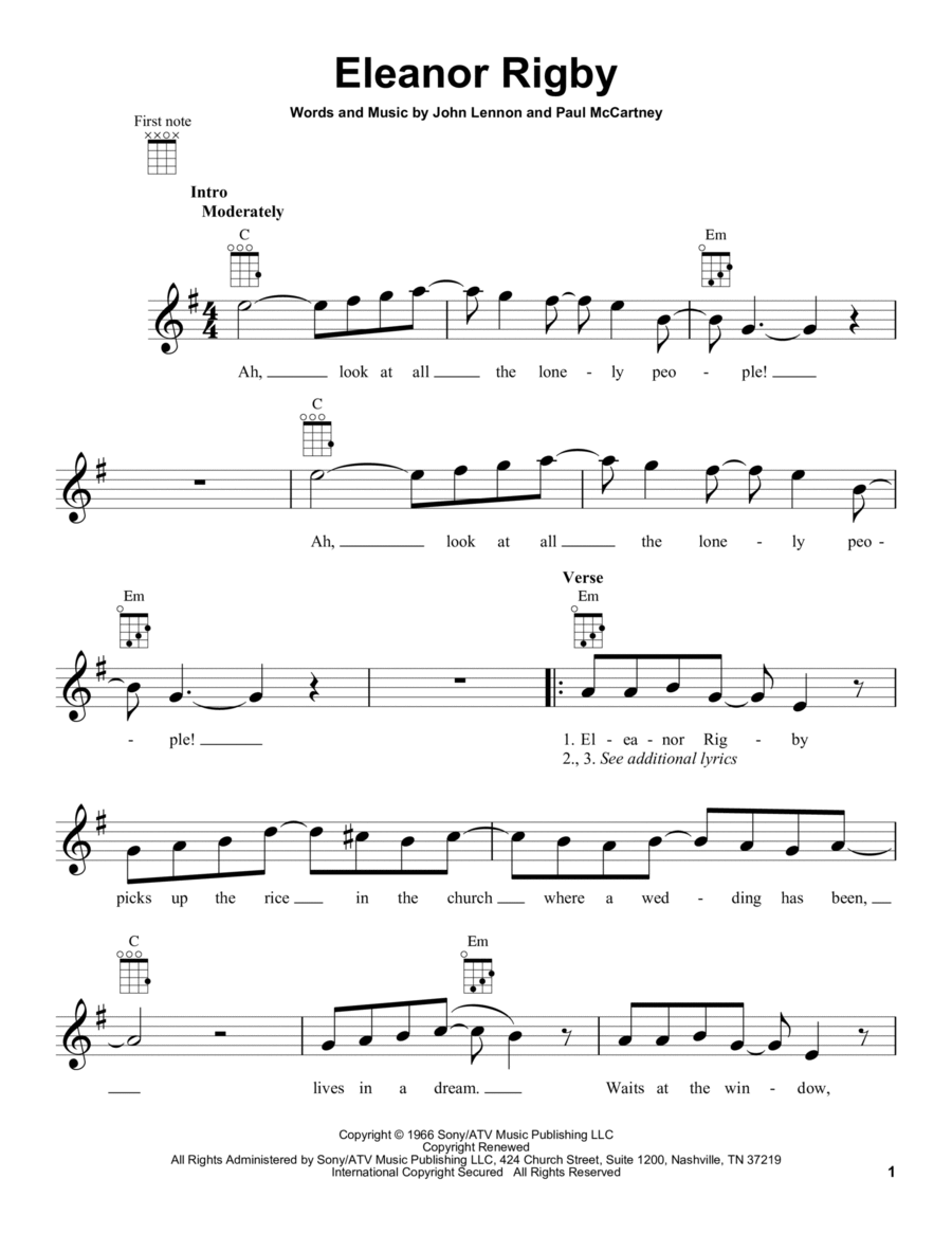 Eleanor Rigby Ukulele scores gallery preview page 1
