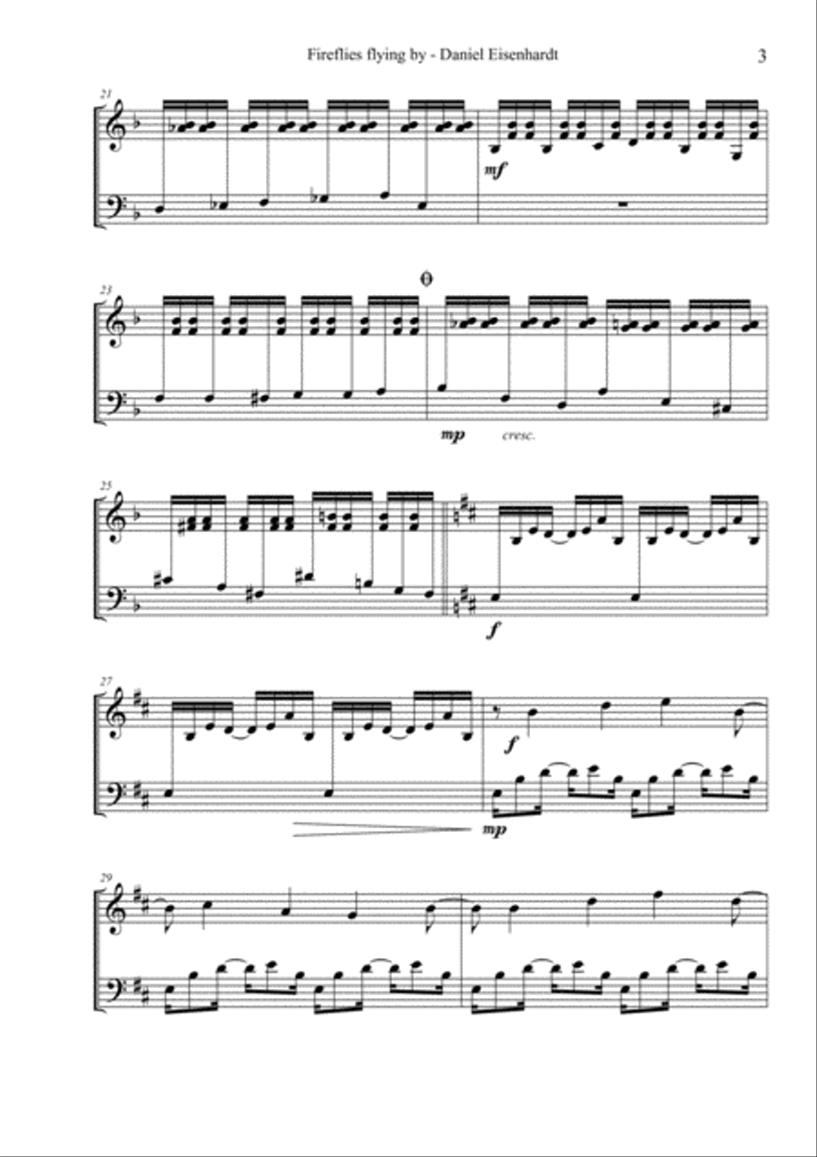 Fireflies flying by (4.3 octave Marimba with opt. Cajon/Drums accompaniment, 4 minutes) Percussion Ensemble scores gallery preview page 4