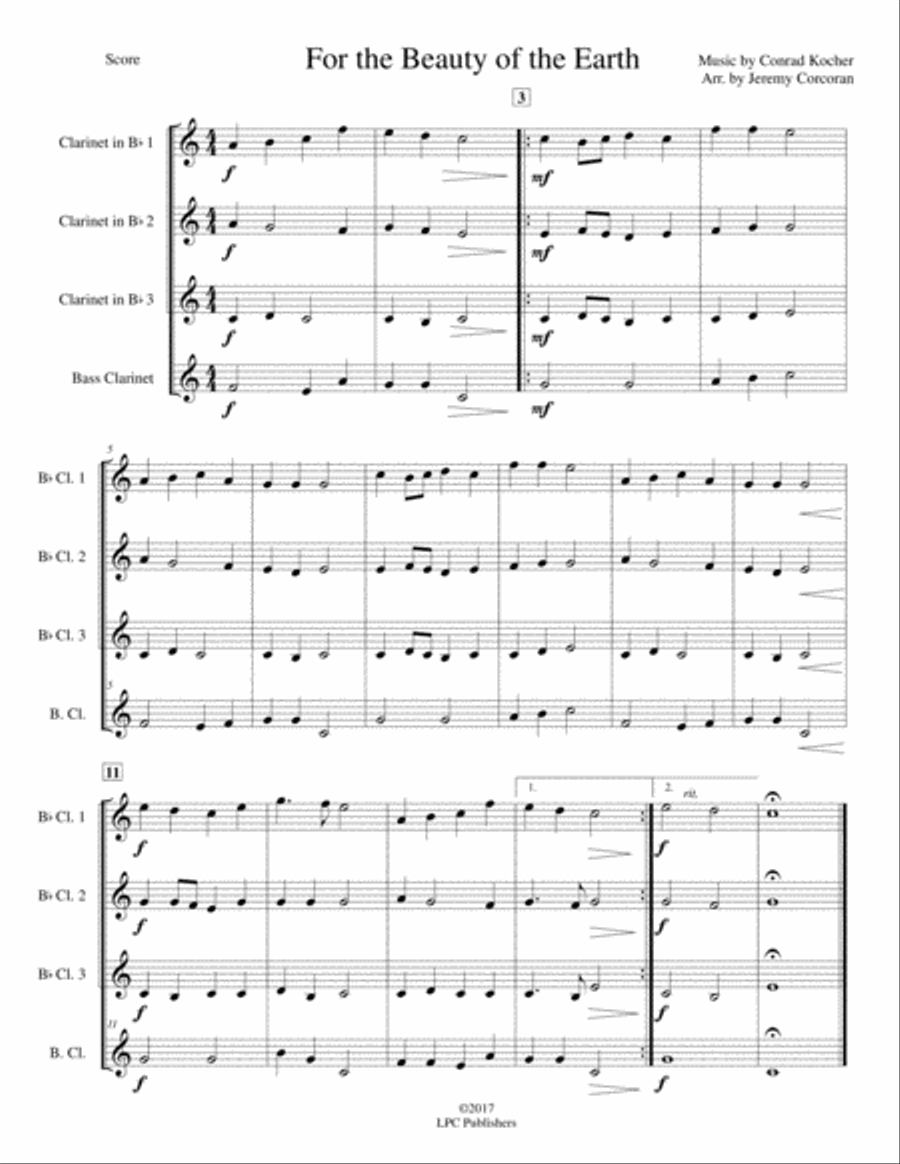 For the Beauty of the Earth for Clarinet Quartet For the Beauty of the Earth for Clarinet Quartet Clarinet Quartet scores gallery preview page 2