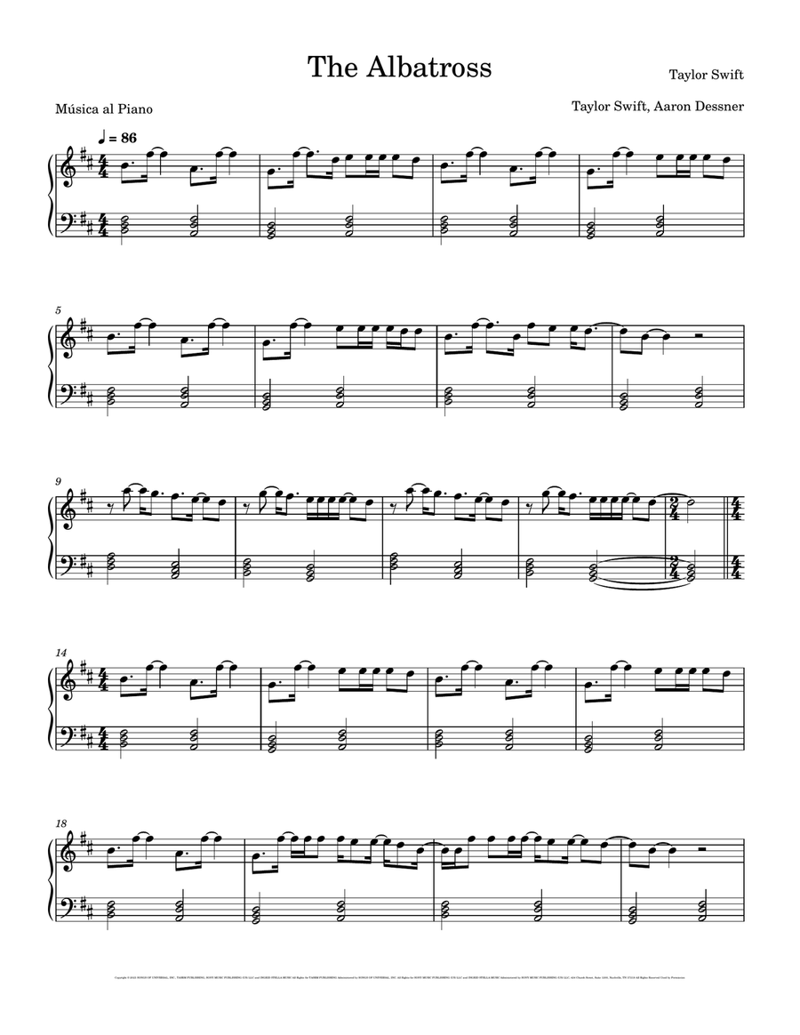The Albatross Easy Piano scores gallery preview page 1