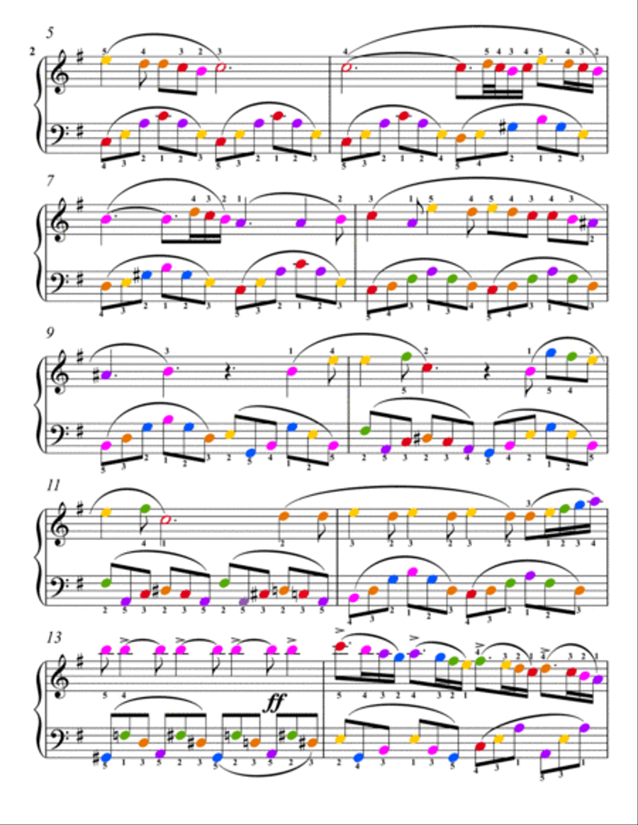 Casta Diva Norma Easy Piano Sheet Music with Colored Notation