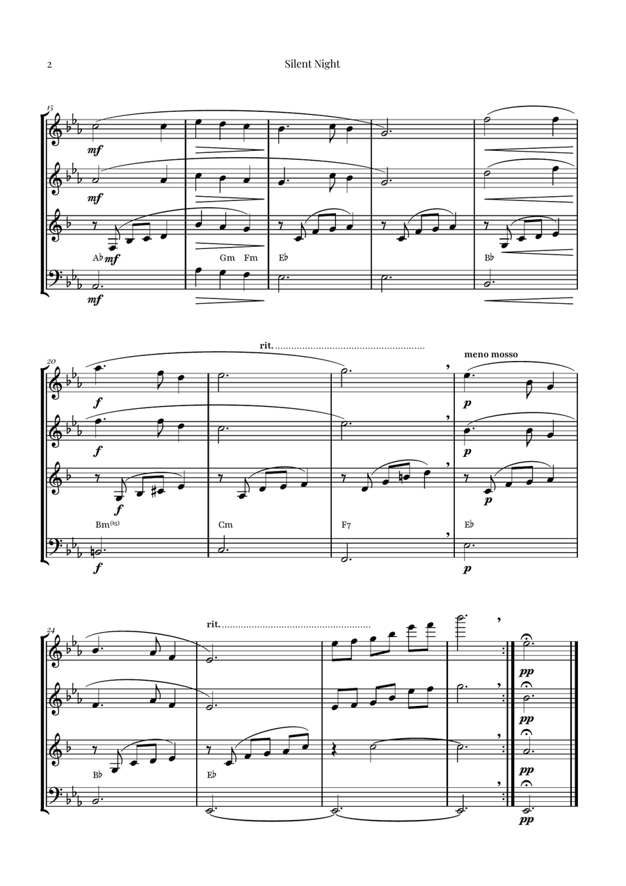 Silent Night | BEAUTIFUL Arrangement Woodwind Quartet scores gallery preview page 2