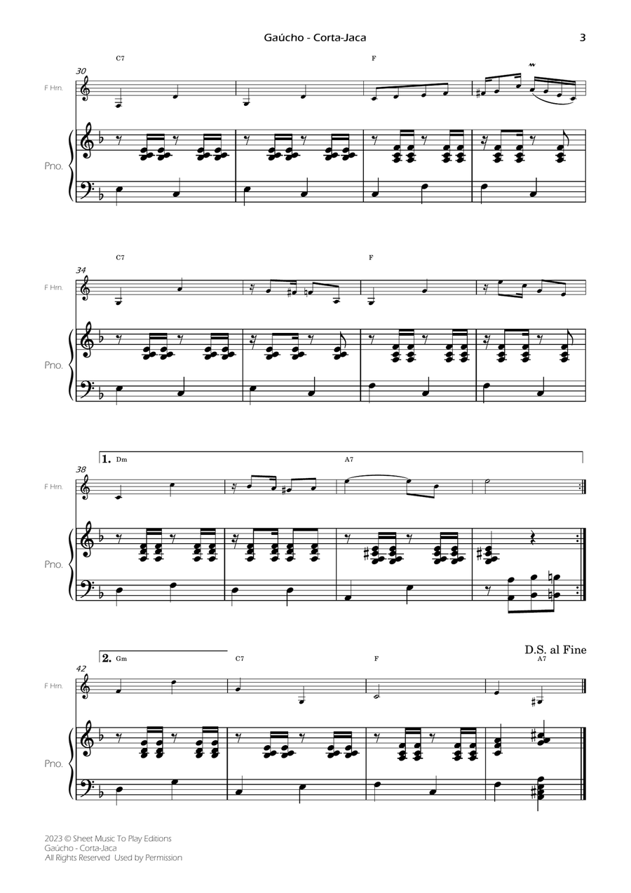 Gaúcho (Corta-Jaca) - French Horn and Piano - W/Chords (Full Score and Parts) Piano scores gallery preview page 5