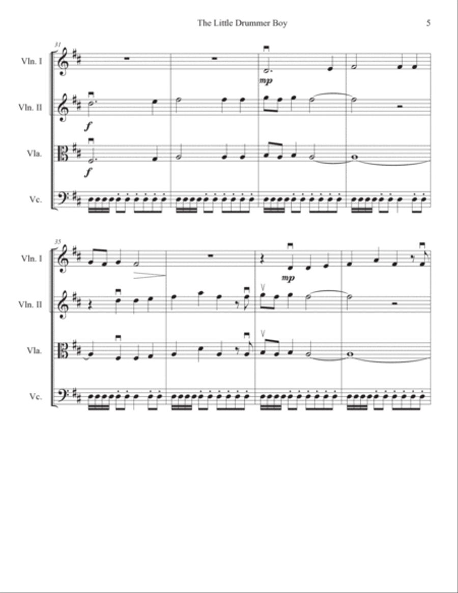 The Little Drummer Boy String Quartet scores gallery preview page 5