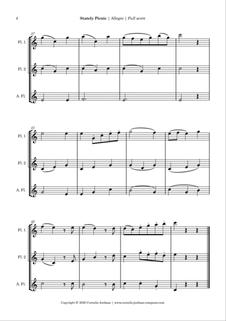 Stately Picnic, an easy trio for 2 flutes & alto flute Woodwind Trio scores gallery preview page 4