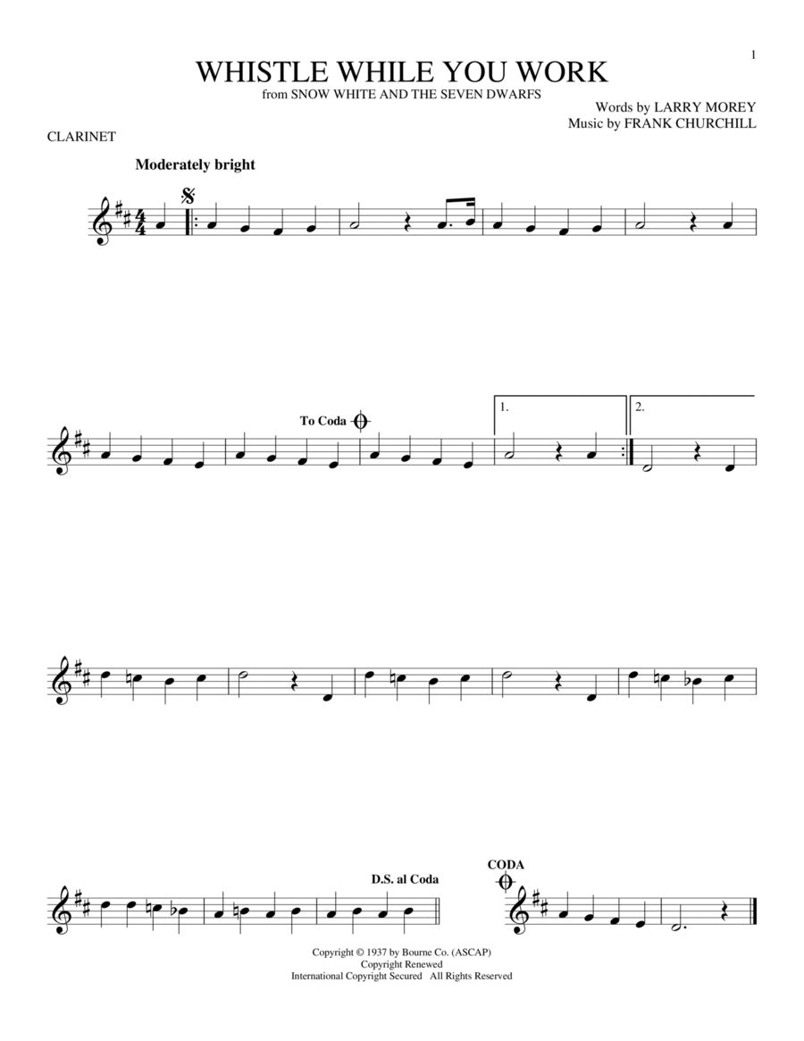Whistle While You Work (from Snow White And The Seven Dwarfs) Clarinet Solo scores gallery preview page 1