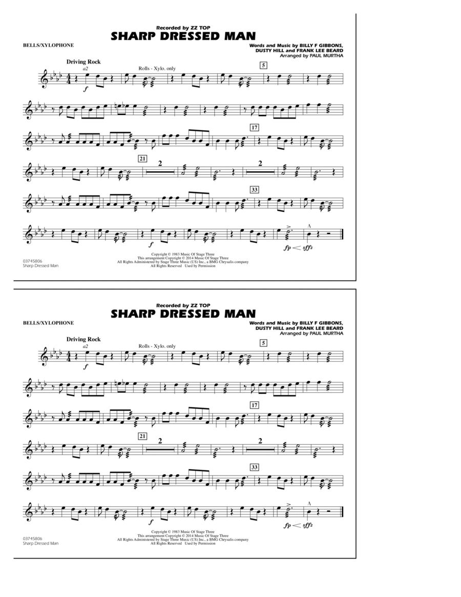 Sharp Dressed Man - Bells/Xylophone Marching Band scores gallery preview page 1