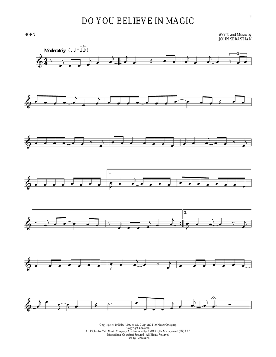 Do You Believe In Magic Horn Solo scores gallery preview page 1