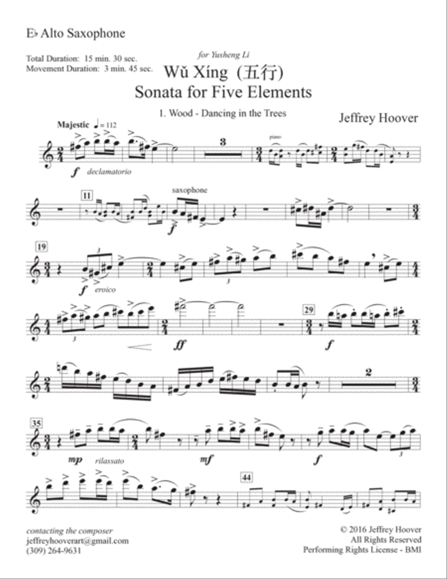 Wu Xing - Sonata for Five Elements (alto saxophone and piano) Alto Saxophone scores gallery preview page 5