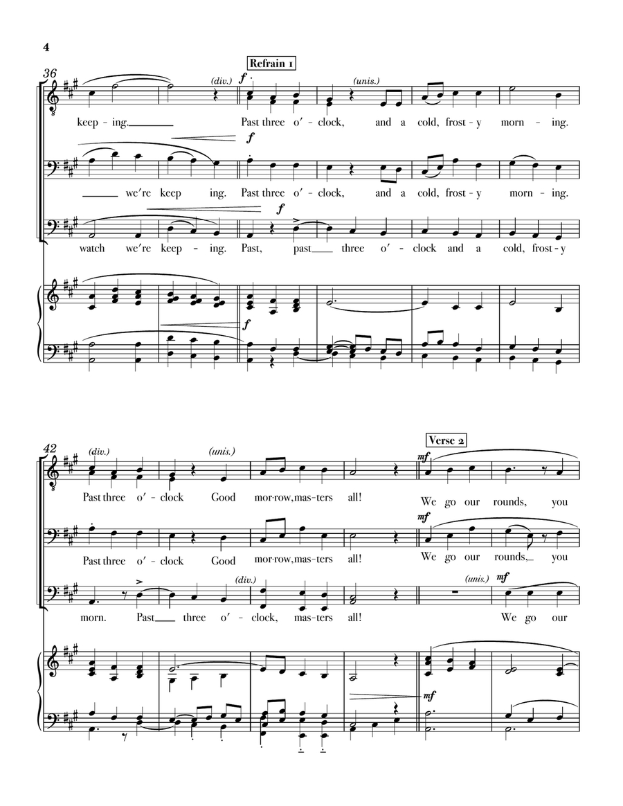 Past Three O'Clock (secular Christmas text) 3-Part scores gallery preview page 4