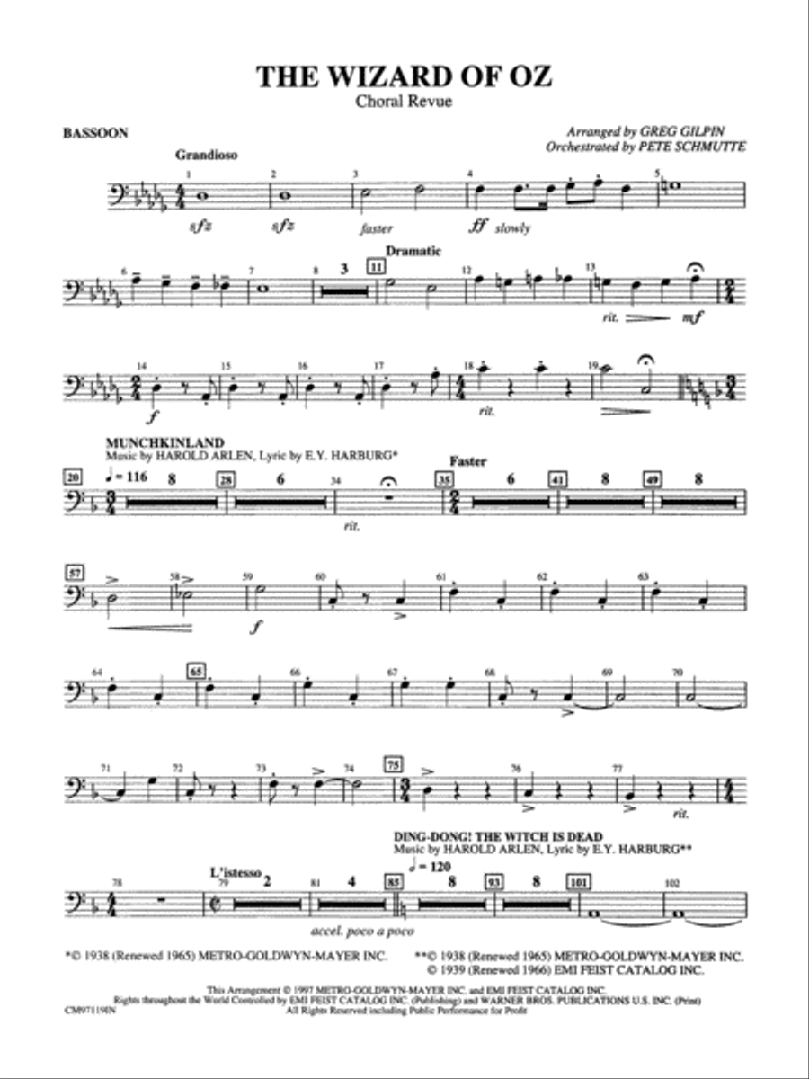 The Wizard of Oz -- Choral Revue: Bassoon Bassoon Solo scores gallery preview page 1