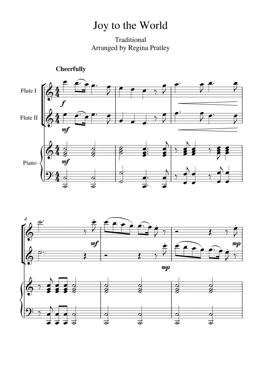 Joy to the World (flute duet and piano) Flute Duet scores gallery preview page 1