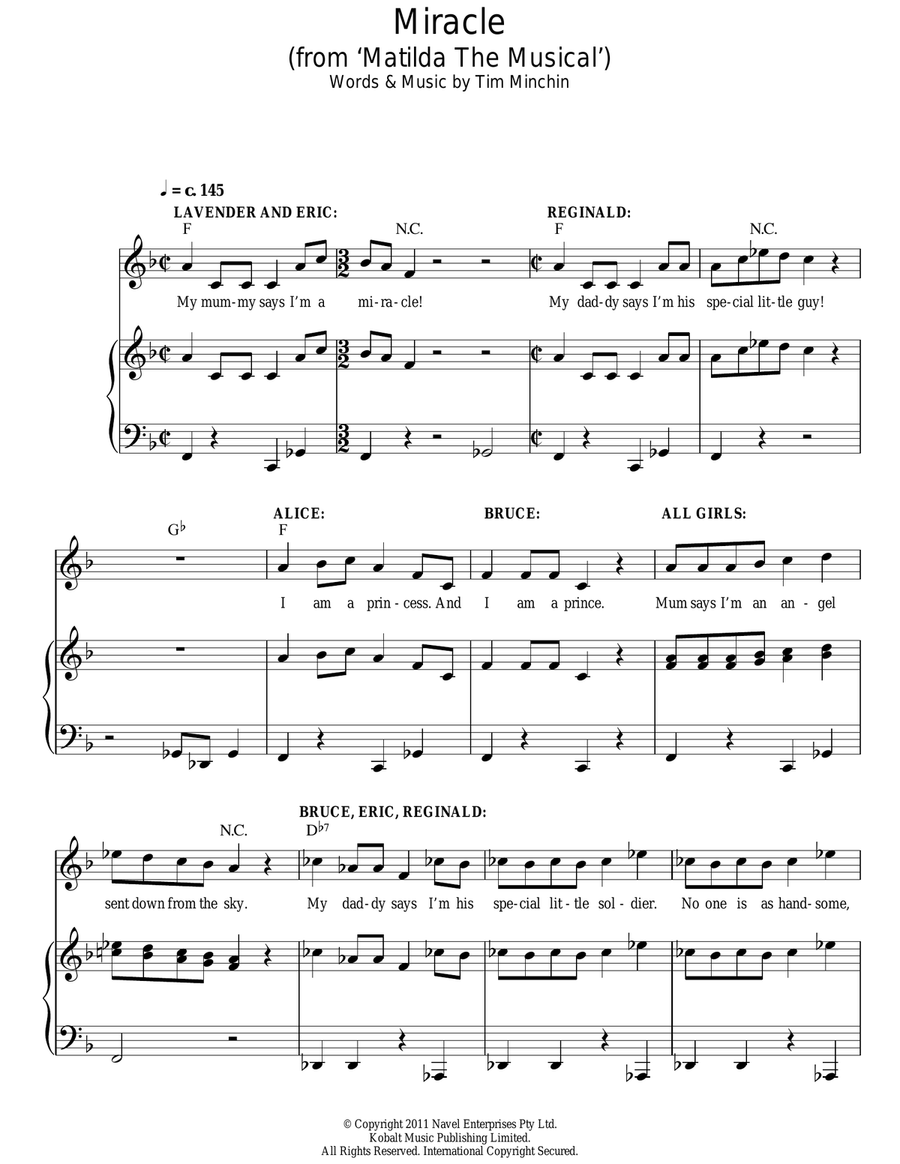 Miracle (from Matilda The Musical) Piano, Vocal scores gallery preview page 1