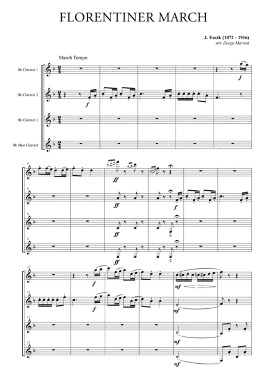 Florentiner March for Clarinet Quartet Clarinet Quartet scores gallery preview page 1