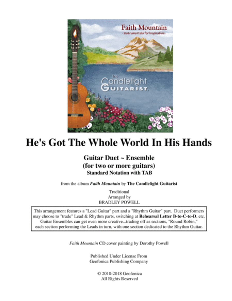 He's Got The Whole World In His Hands (Guitar Duet arrangement - both parts in standard notation wit Electric Guitar scores gallery preview page 1