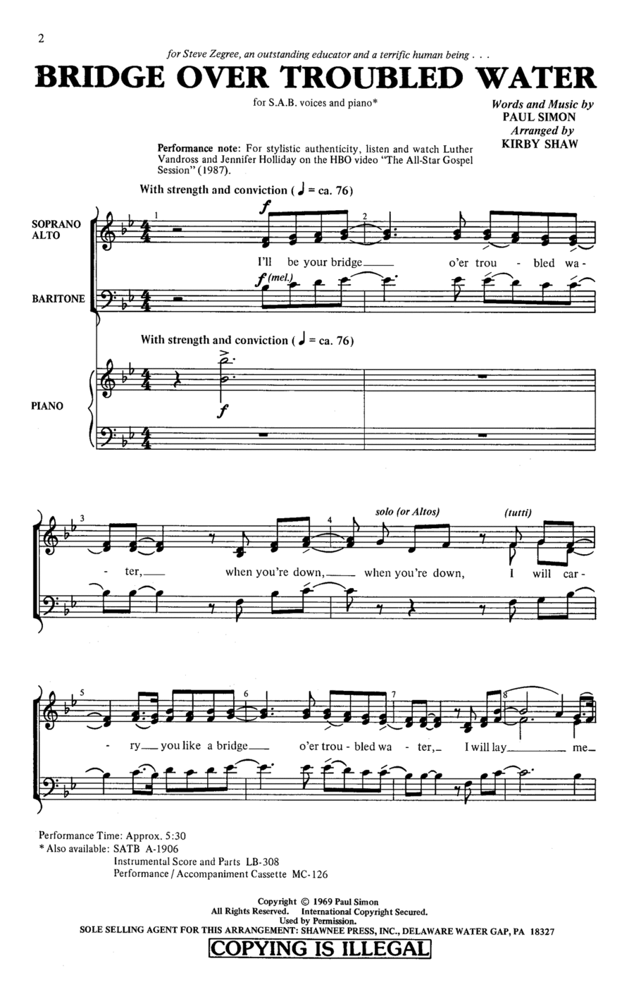 Bridge Over Troubled Water (arr. Kirby Shaw) 3-Part scores gallery preview page 1