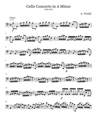 Vivaldi Cello Concerto in A Minor RV419 solo part