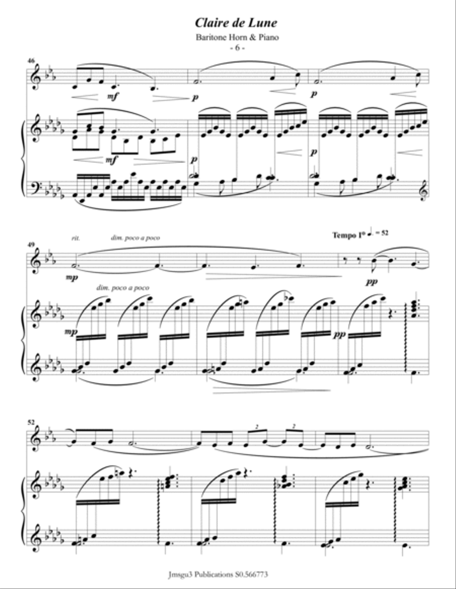 Debussy: Claire de Lune for Baritone Horn & Piano Baritone Horn scores gallery preview page 6