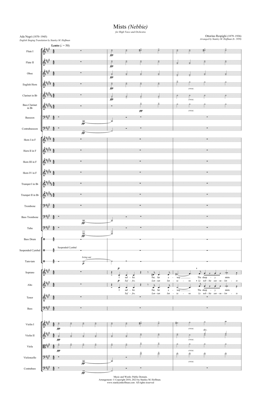 Mists (Nebbie) - Version for SATB Chorus and Orchestra 4-Part scores gallery preview page 1
