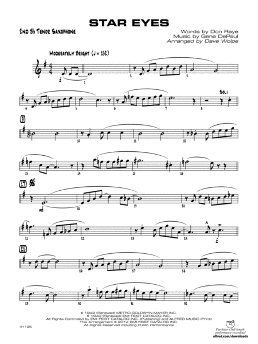 Star Eyes: 2nd B-flat Tenor Saxophone Jazz Ensemble scores gallery preview page 1