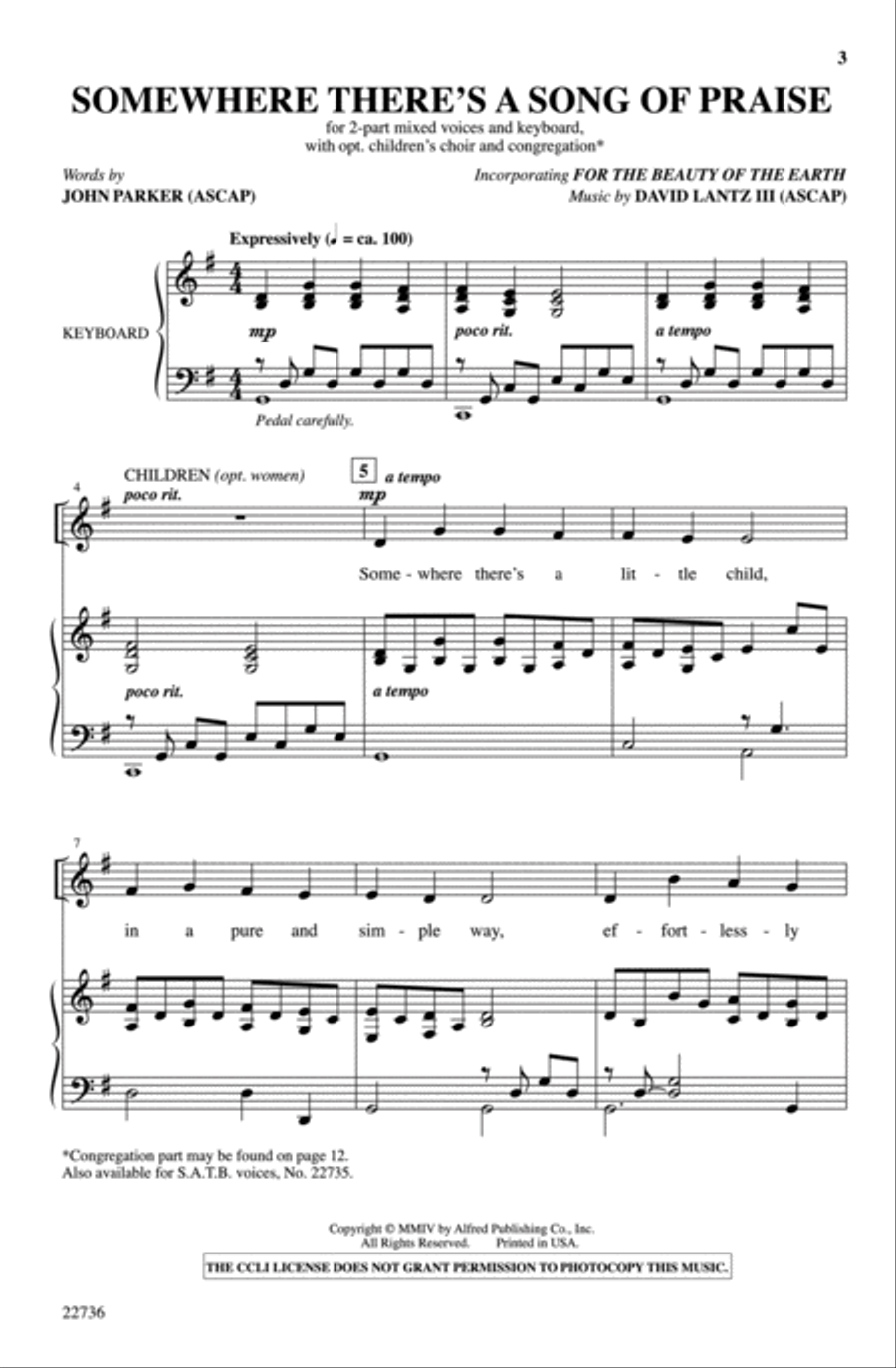 Somewhere There's a Song of Praise 2-Part scores gallery preview page 2