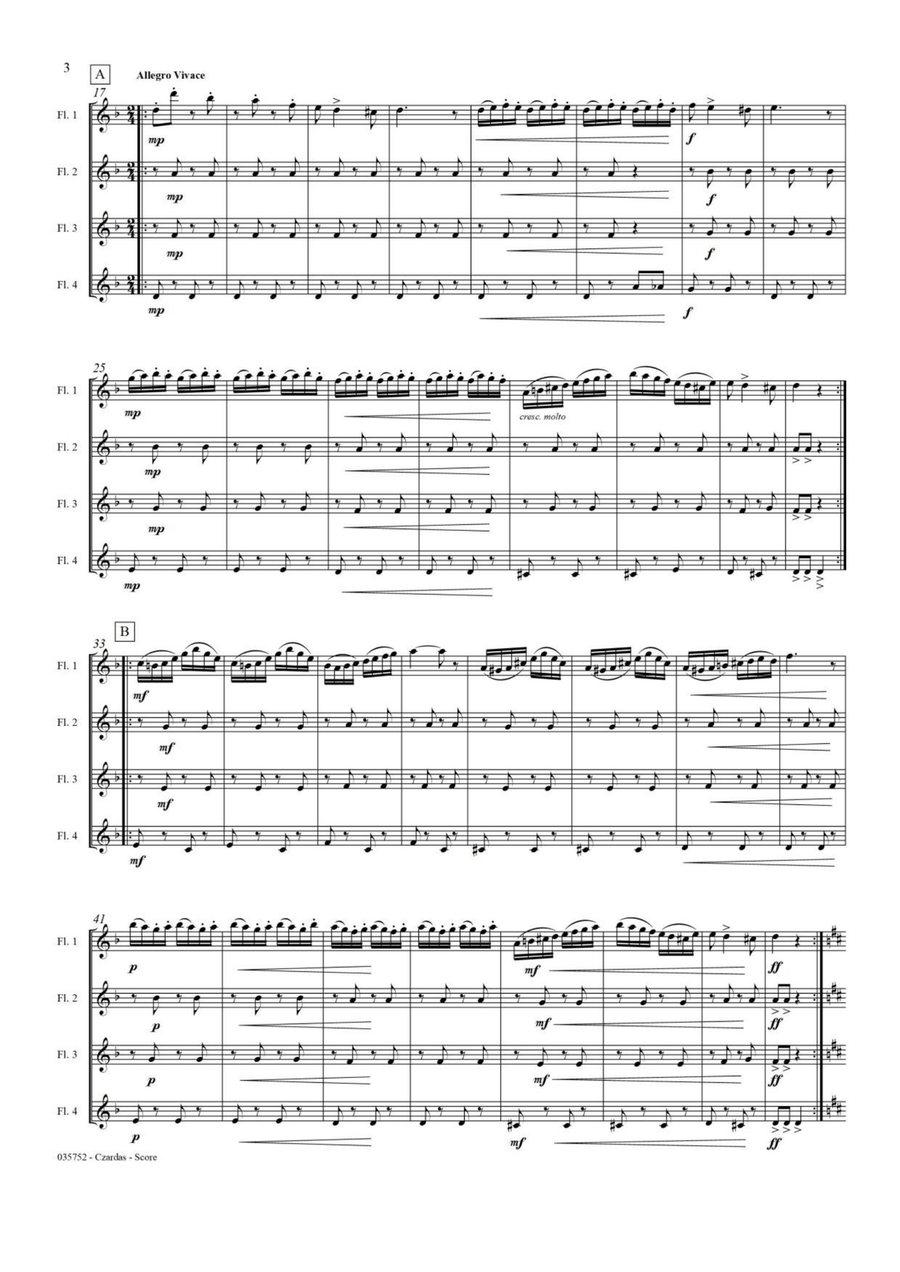 CZARDAS N01 - FLUTE QUARTET Flute Quartet scores gallery preview page 3
