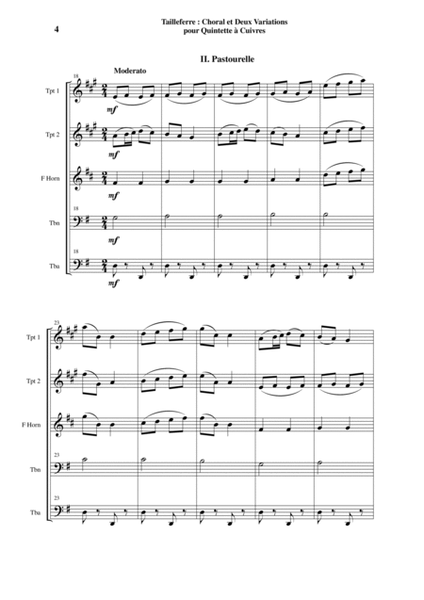 Germaine Tailleferre: Choral et Deux Variations for brass quintet
