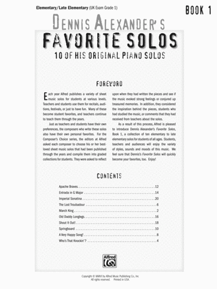 Book cover for Dennis Alexander's Favorite Solos, Book 1: 10 of His Original Piano Solos